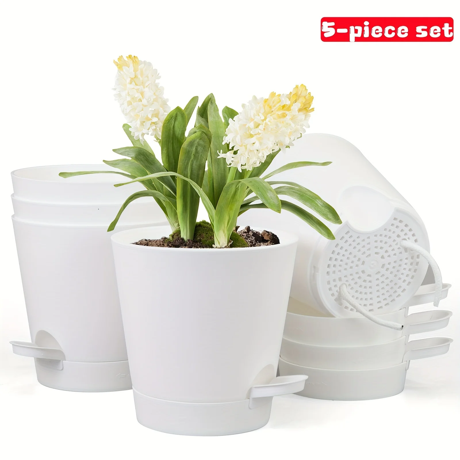 Automatic | Watering Olisx-H1405-5 Set of 5 Automatic Watering Flower Pots | Modern African Violet Pots with Drainage Holes And Trays | Suitable for Home Gardens, 5 Inches (Approximately 12.7 Cm)